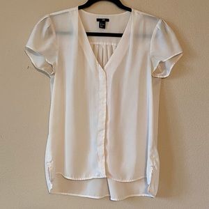 Cream V Neck Puff Sleeve Blouse